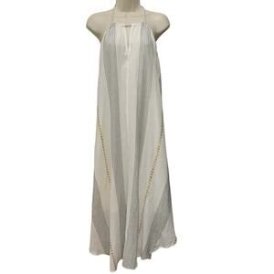 Ivory Boho Midi Dress Halter Open Back Gold Accent NWT Women’s M Beach